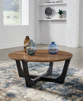 Bay Furniture Gallery - Ashley Furniture - Hanneforth Coffee Table - Round Cocktail Table / Brown/Black - T726-8